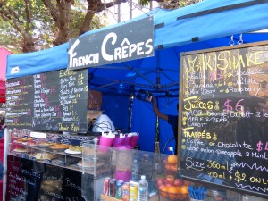 Crêpestand auf dem Biomarkt am Kings Cross